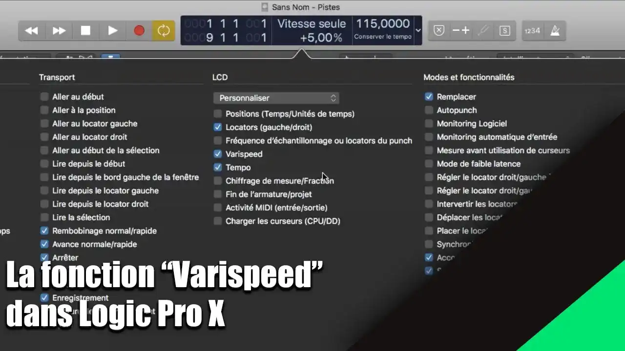Tutoriel Logic Pro X (en Français) comment utiliser la fonction Varispeed. VideoTutoriels