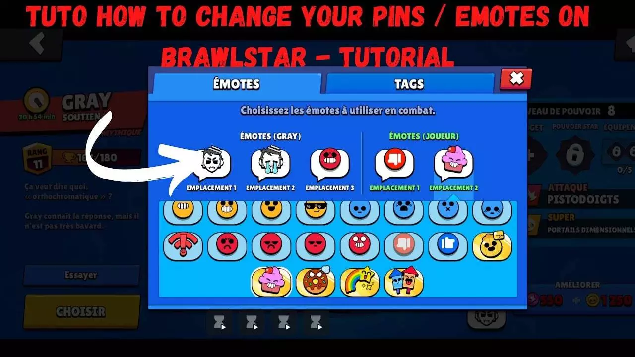 TUTO HOW TO CHANGE YOUR PINS / EMOTES ON BRAWLSTAR Tutorial Tutoriel