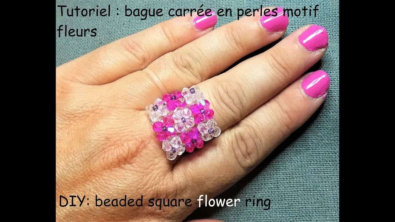 Tutoriel: bague carrée en perles motif fleurs (DIY: beaded square